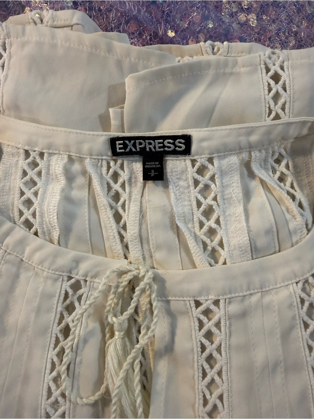 Express Cream Crochet-Trim Peasant Blouse - Picture 4 of 4